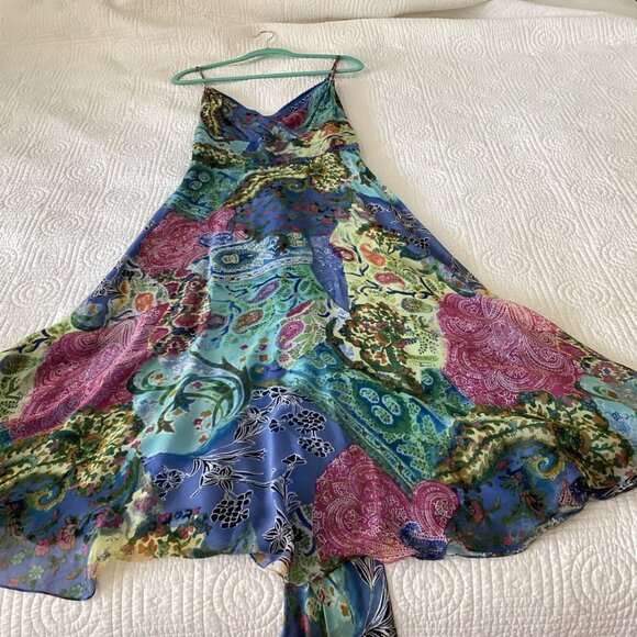 Talbots Womens Silk Midi Dress Multicolor Paisley Pattern V-Neck Spaghetti Strap - Picture 14 of 15